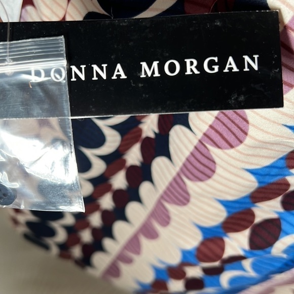 DONNA Morgan Long Sleeve Blue, Brown, and Cream Circle Print Mini Dress - Size 2 - Picture 8 of 11